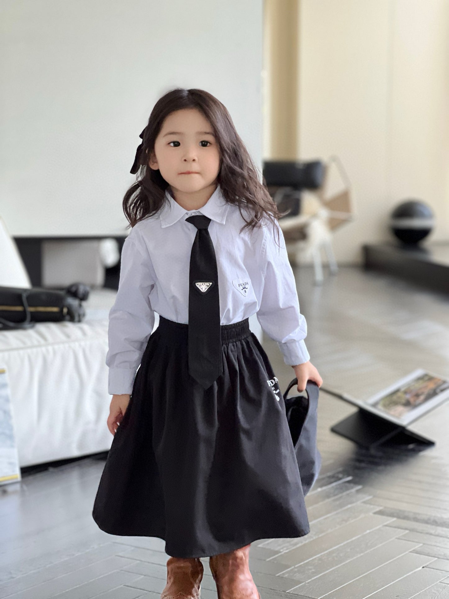 Prada Long Sleeve Polo/Skirt Set