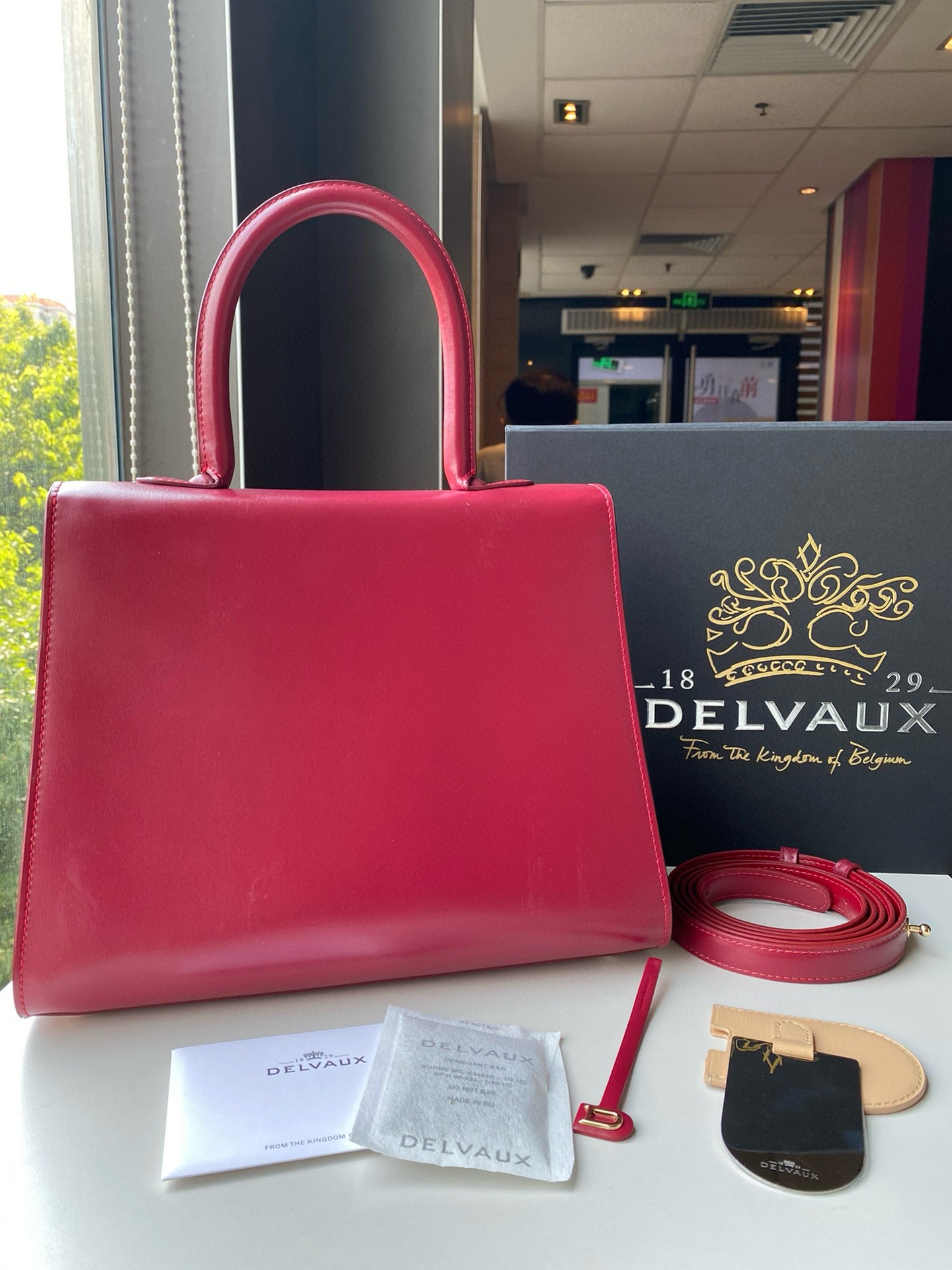 Delvaux Brillant MM Box Calf Rouge Lipstick Handbag