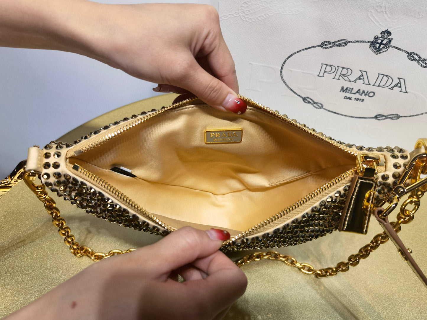 Prada Triangle Crystal Handbag 26x14x6cm