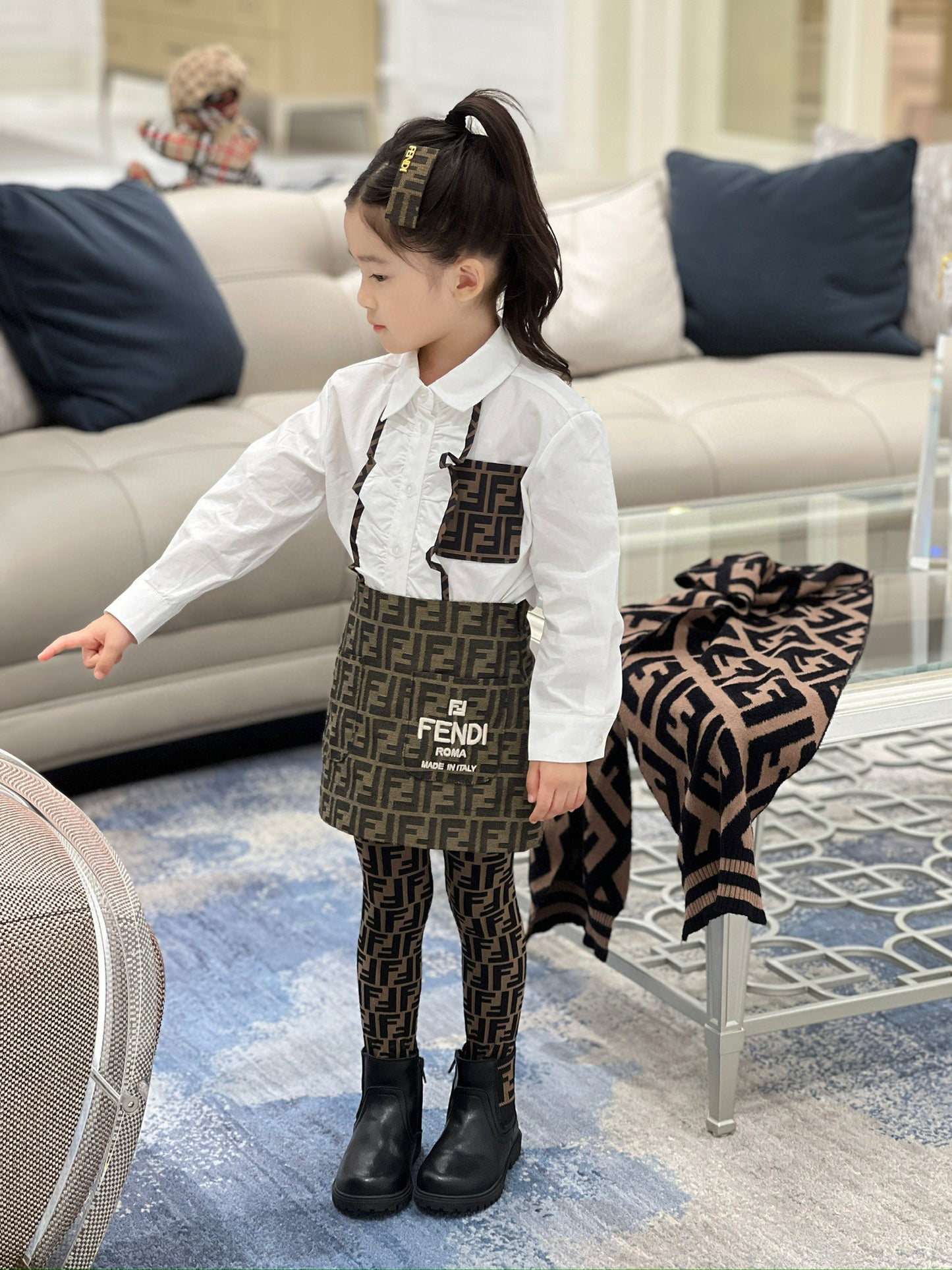 Fendi Long Sleeve Polo/Skirt Set