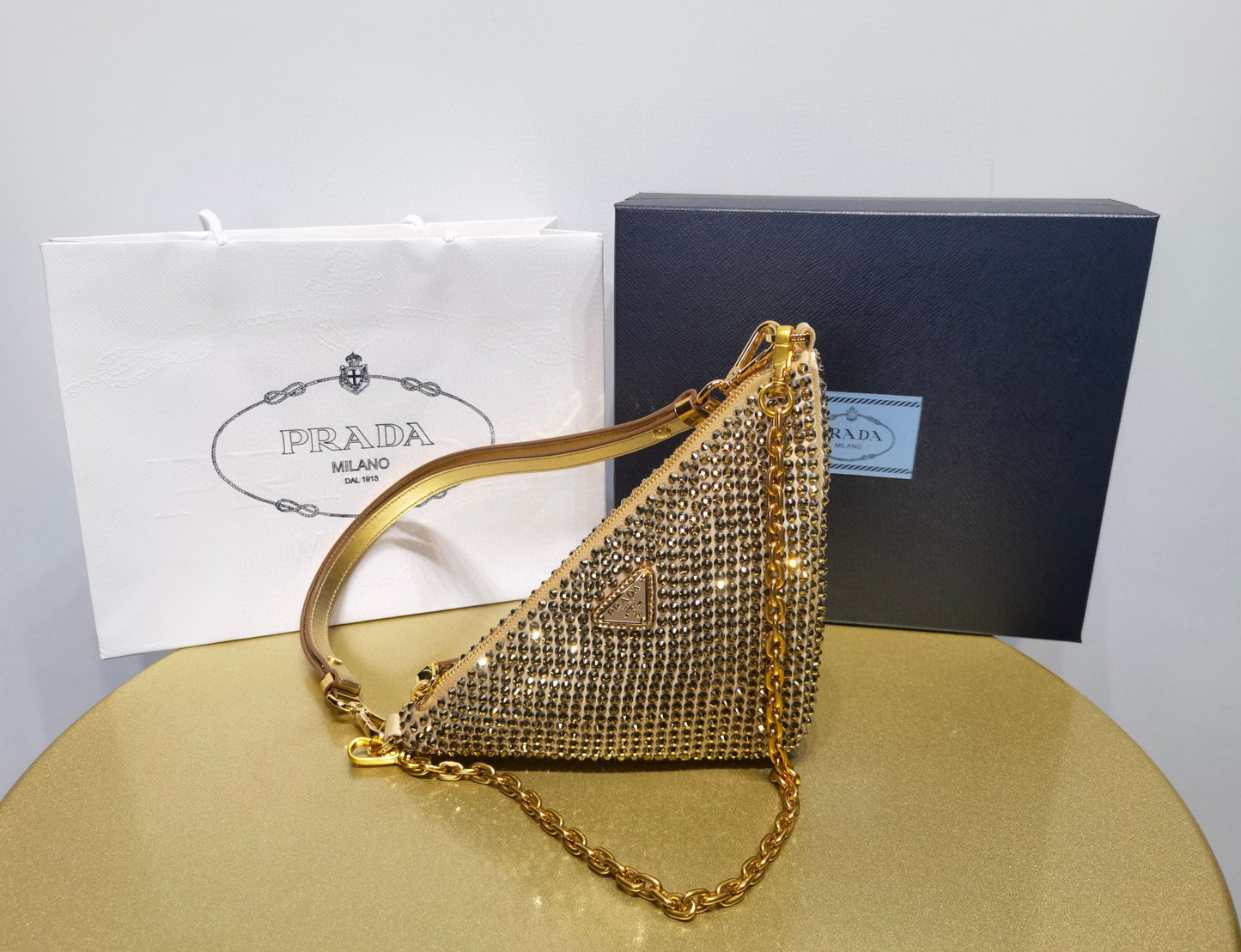 Prada Triangle Crystal Handbag 26x14x6cm