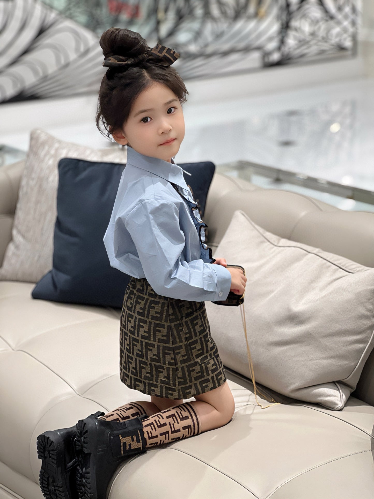 Fendi Long Sleeve Polo/Skirt Set