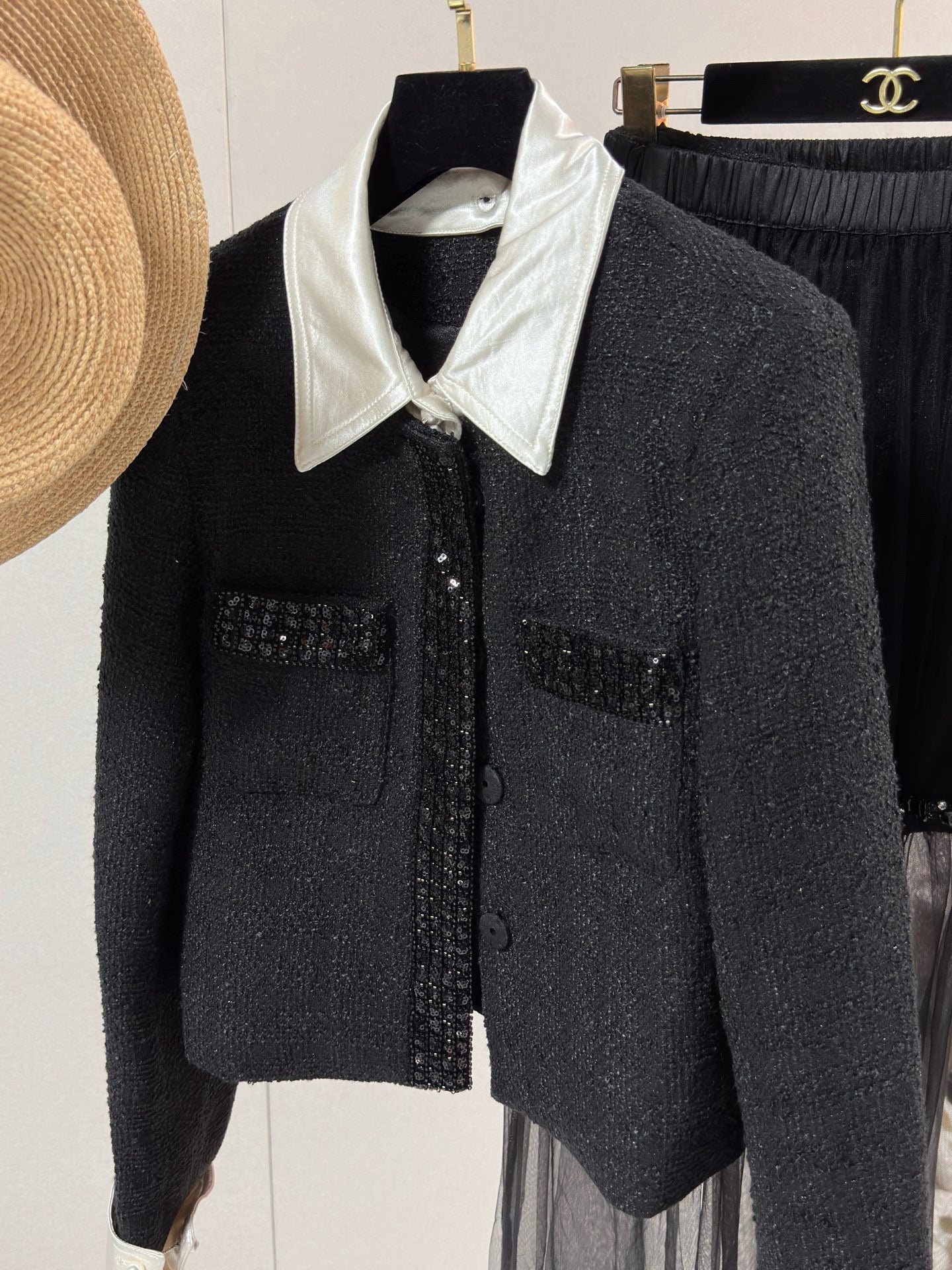 Chanel Jacket with Sheer Layered Skirt Set