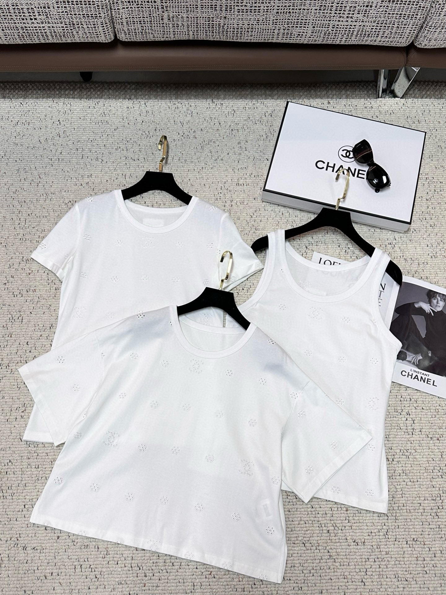 Chanel White Eyelet Cotton Top