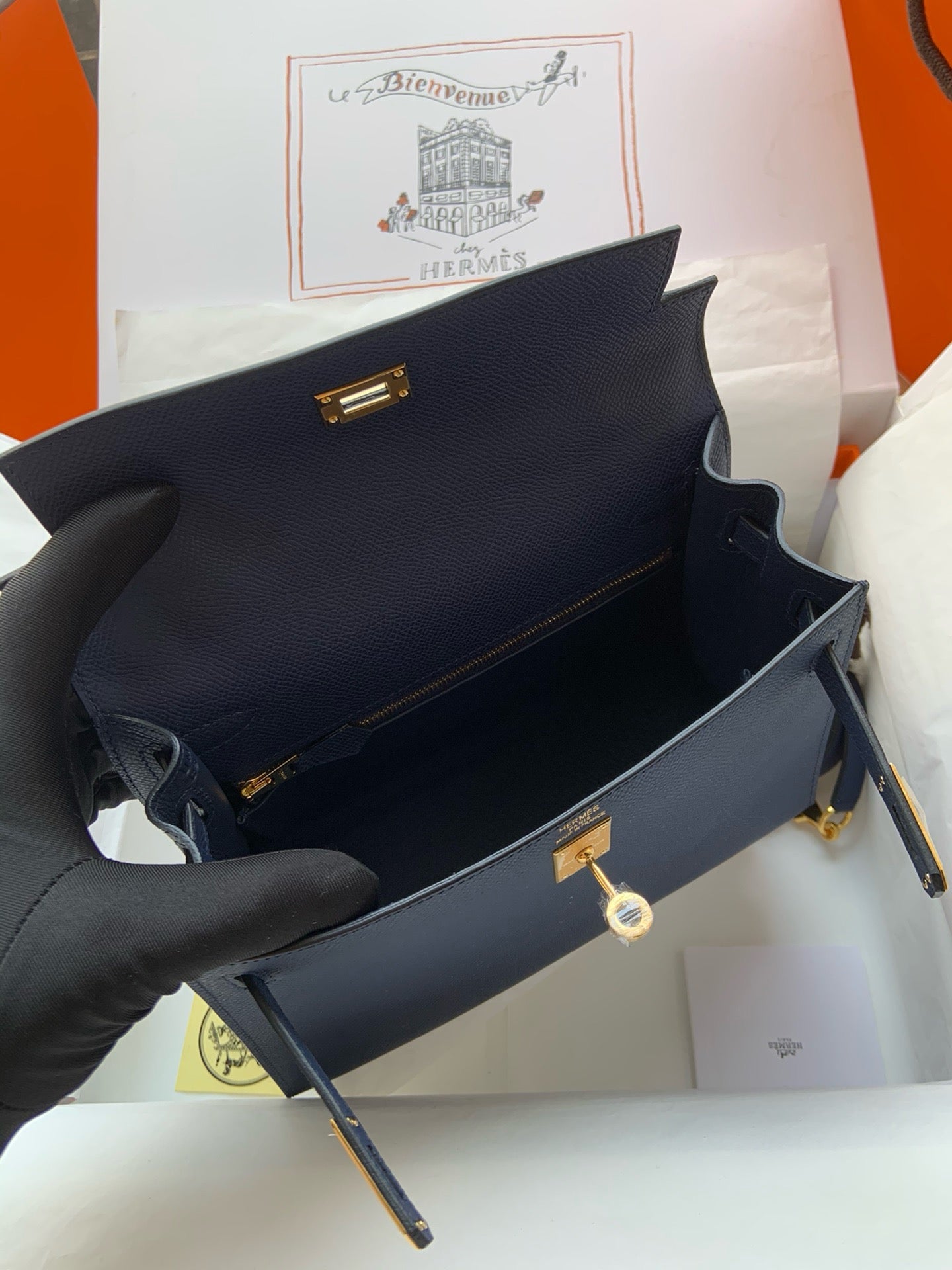 Hermes Kelly, 25cm, Deep Blue, Epsom