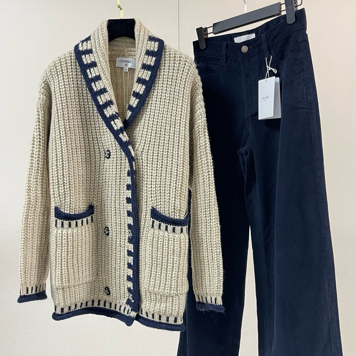 Chanel Knit Cardigan with Denim Pants Set