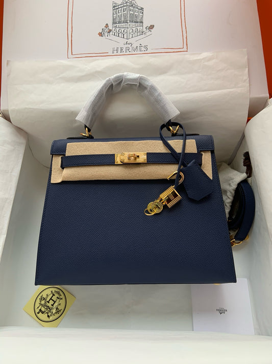 Hermes Kelly, 25cm, Deep Blue, Epsom