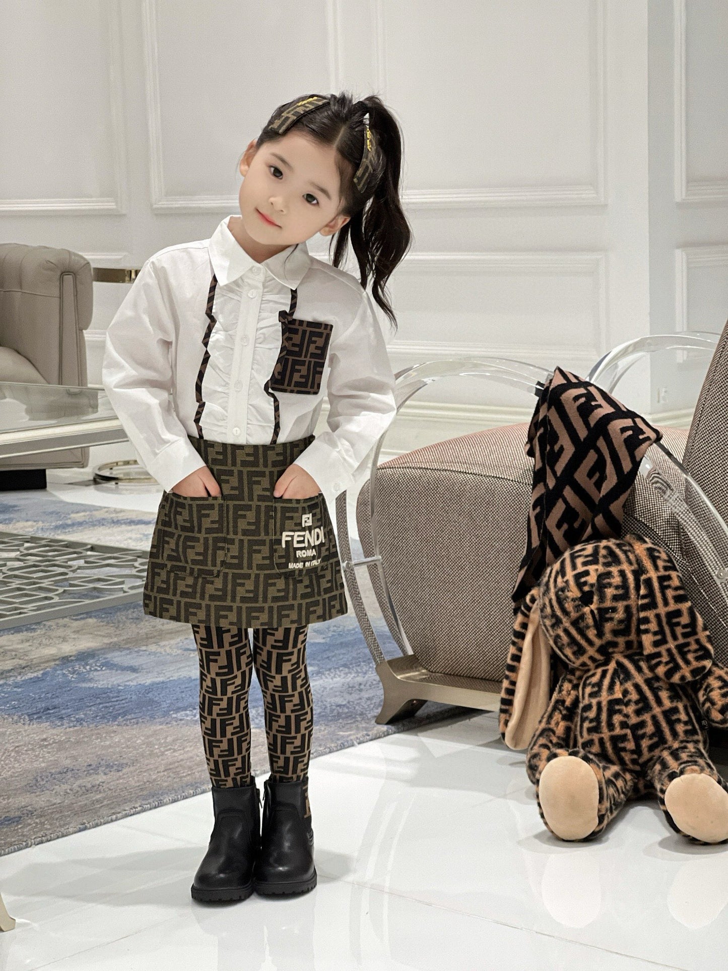 Fendi Long Sleeve Polo/Skirt Set