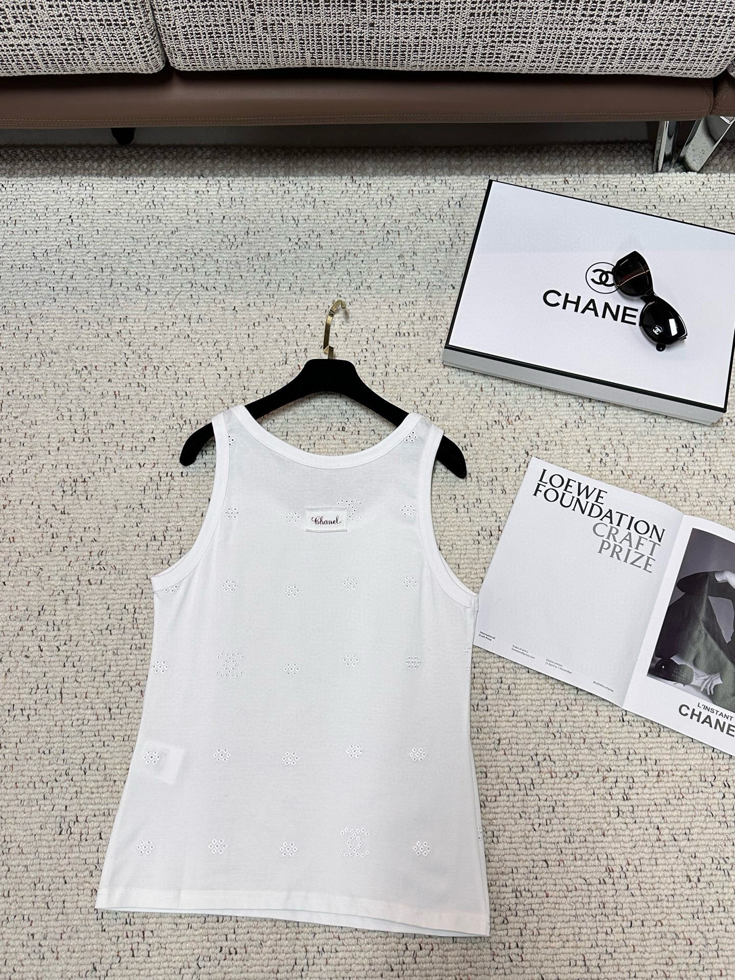 Chanel White Eyelet Cotton Top