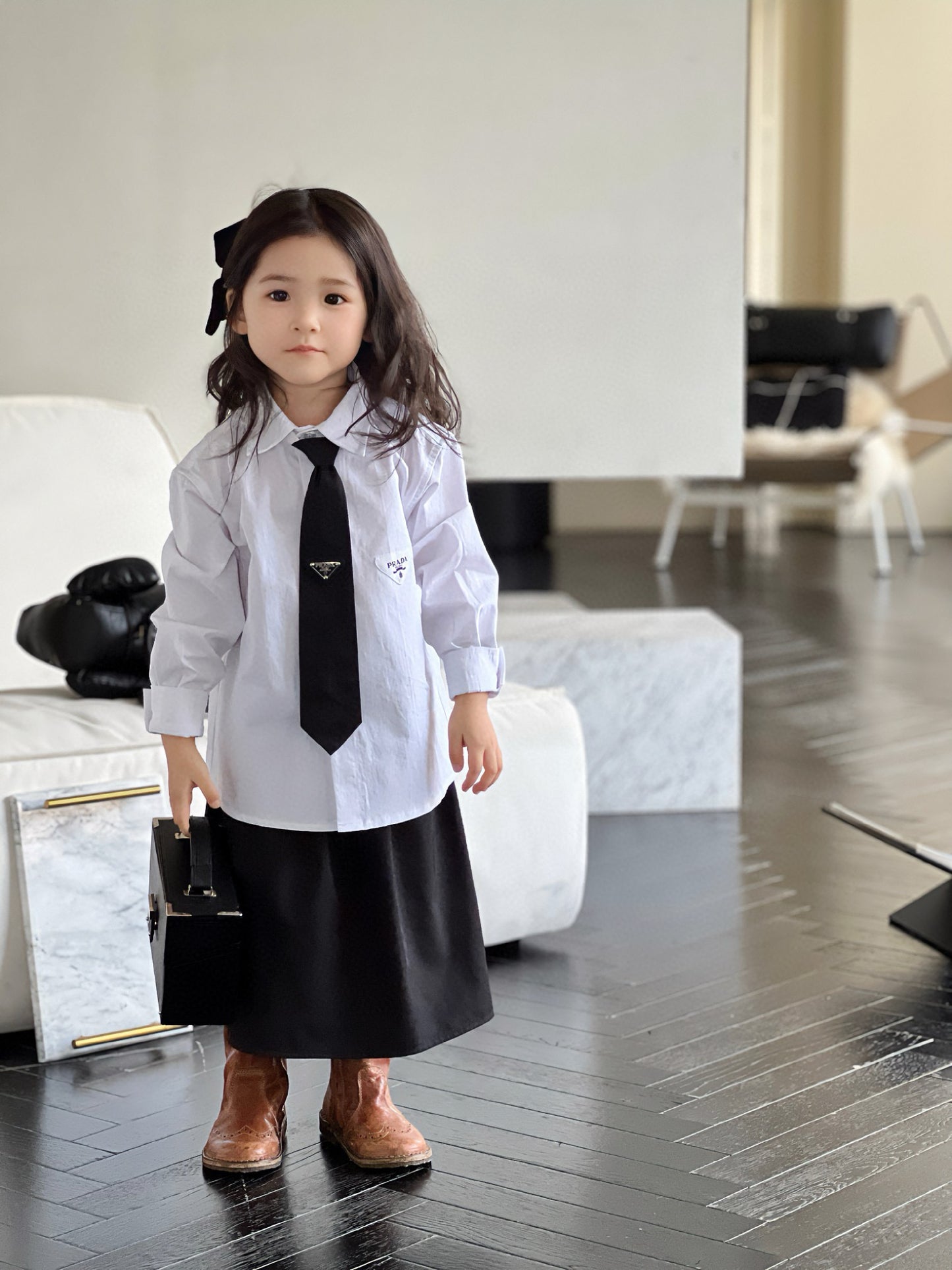 Prada Long Sleeve Polo/Skirt Set