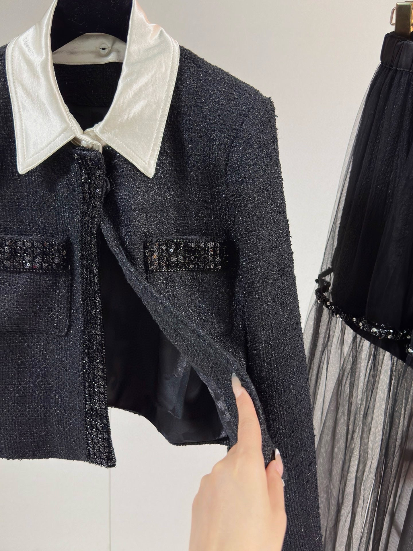 Chanel Jacket with Sheer Layered Skirt Set