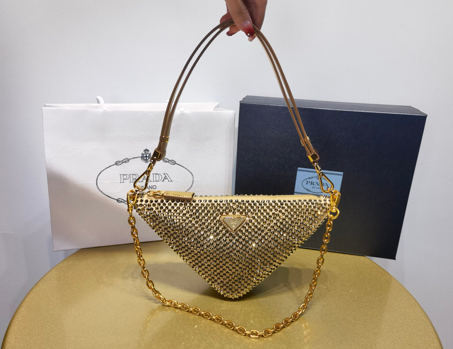 Prada Triangle Crystal Handbag 26x14x6cm