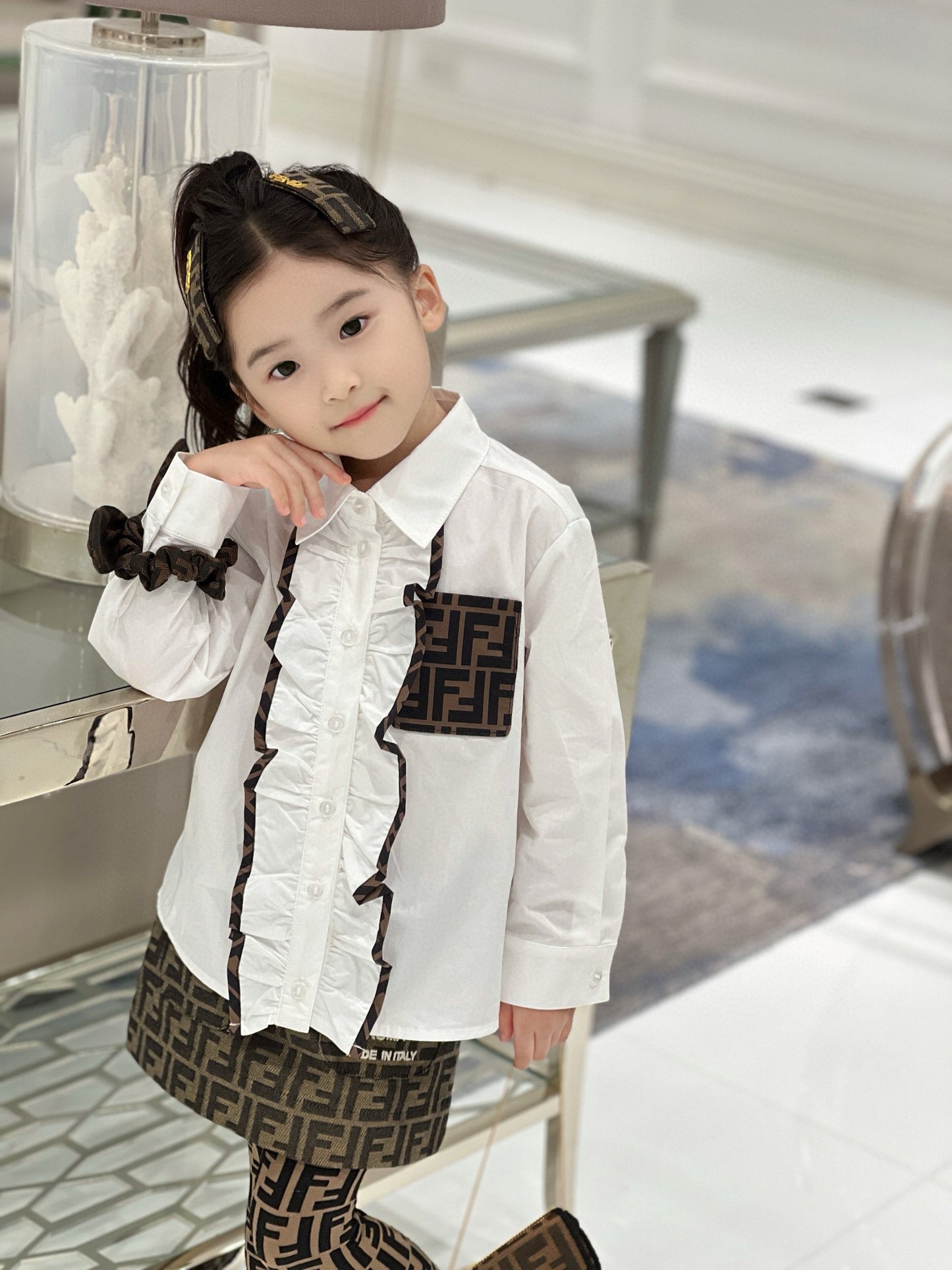 Fendi Long Sleeve Polo/Skirt Set