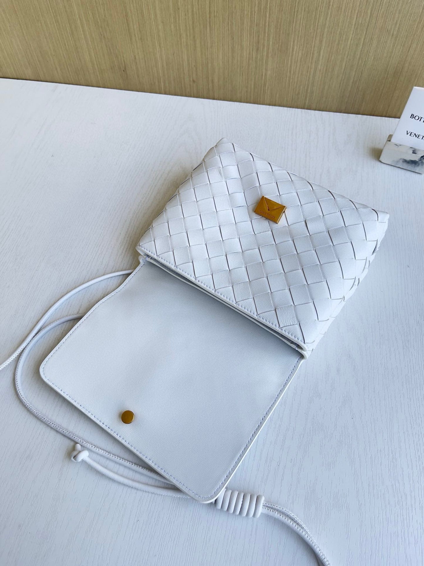 BV White Woven Leather Crossbody Bag