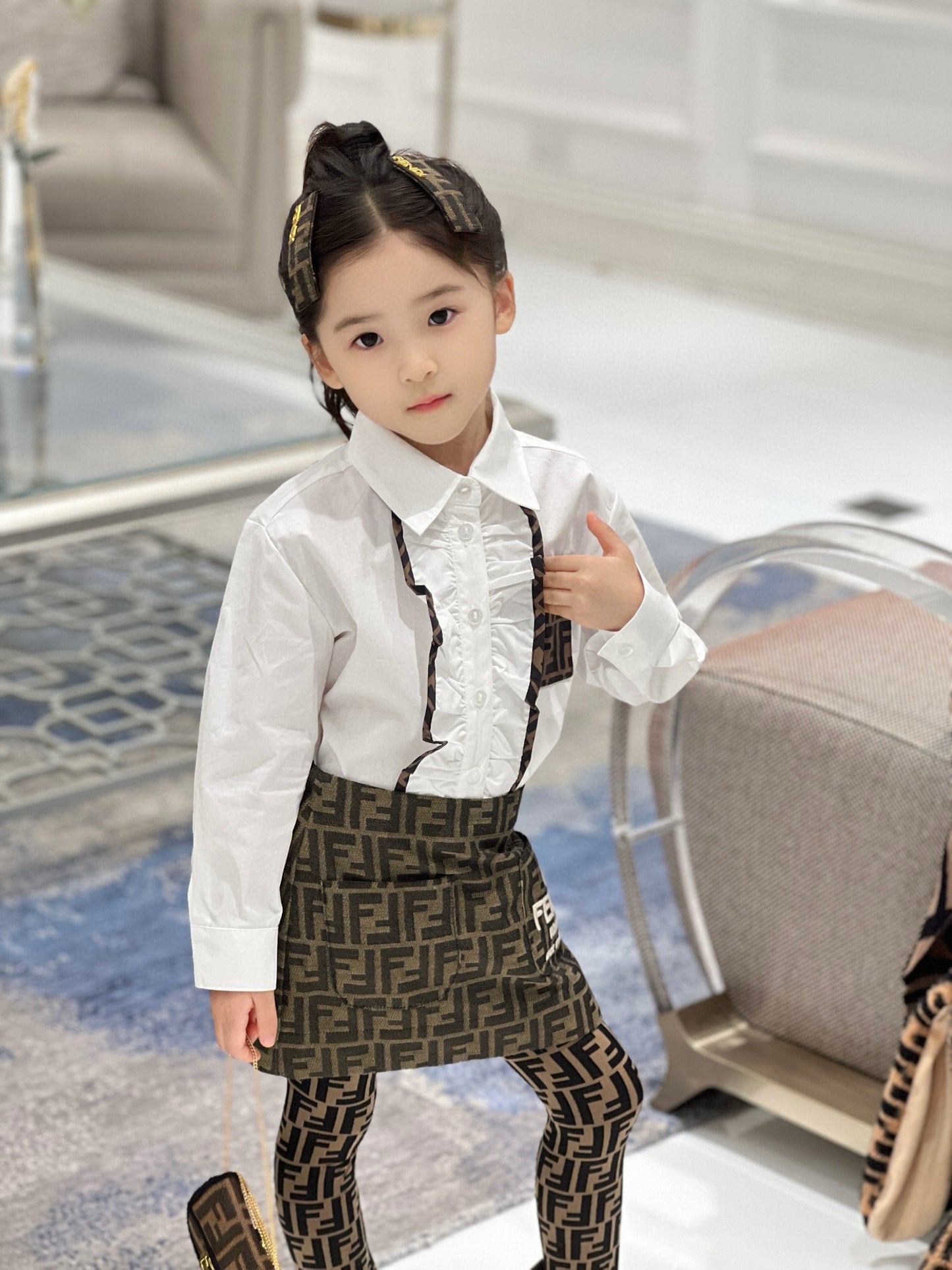 Fendi Long Sleeve Polo/Skirt Set