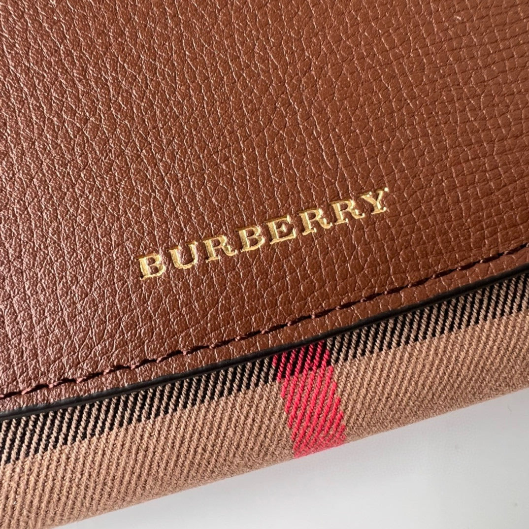 Burberry Henley Check Canvas & Brown Leather Wallet-On-Chain Bag