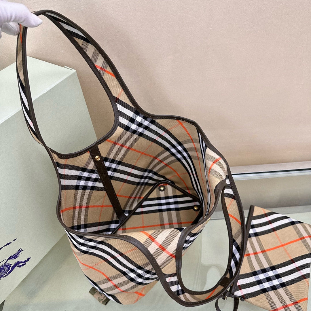 Burberry Check Cotton Small Tote Bag