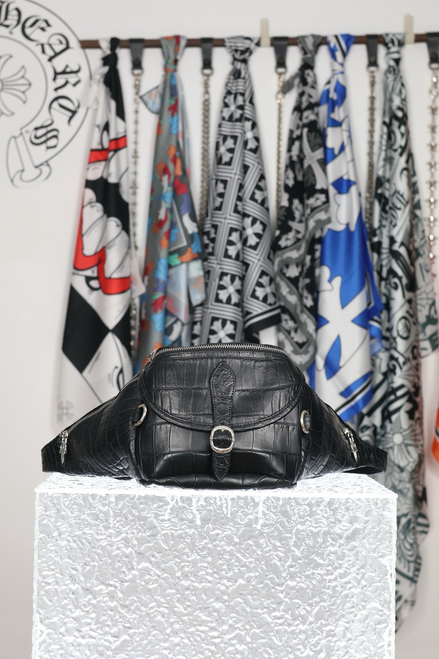 CH Crocodile-Embossed Leather Belt Bag