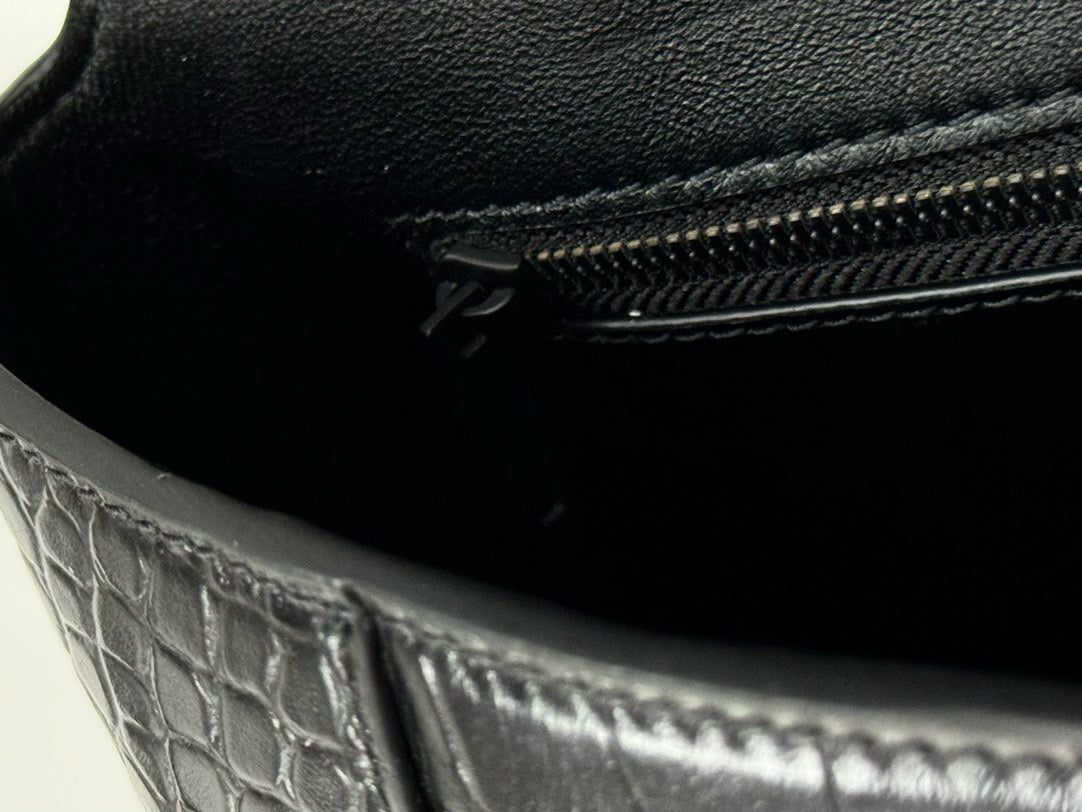 BLCG Hourglass Black Croc Embossed Leather Shoulder Bag(30x17.3x10cm)