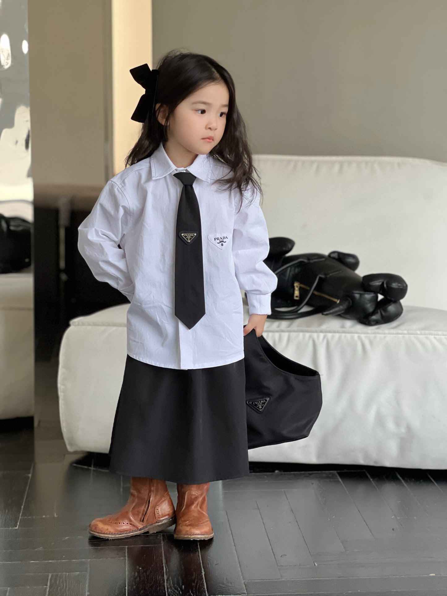 Prada Long Sleeve Polo/Skirt Set