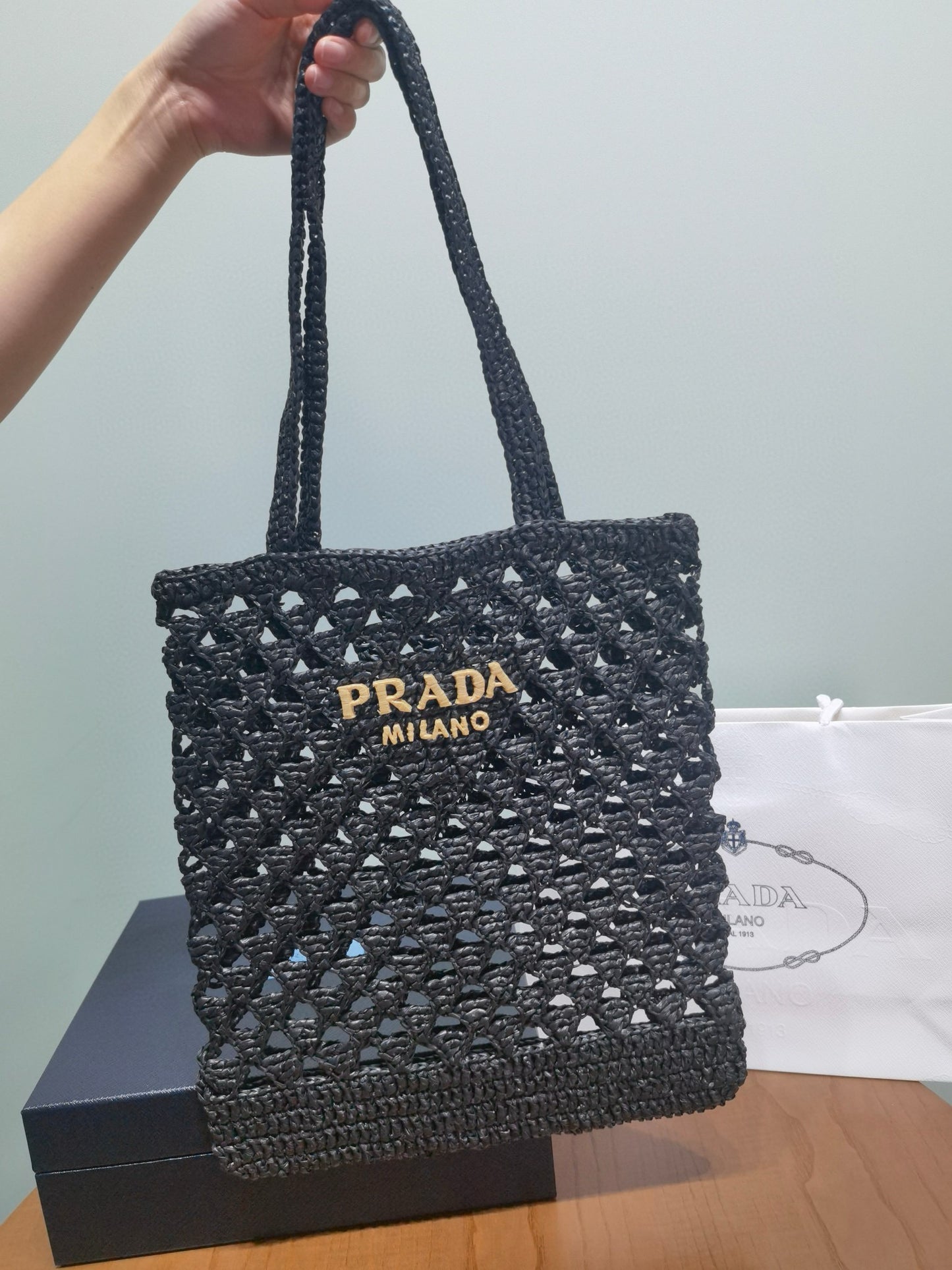 PD Raffia Crochet Tote Bag
