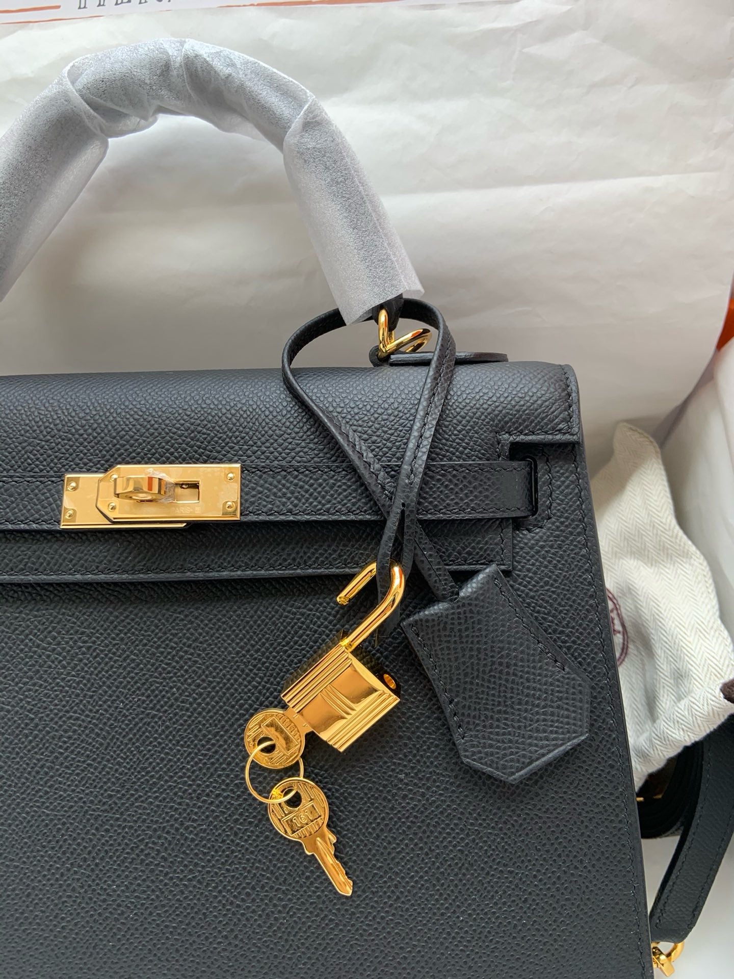 Hermes Kelly, 25cm, Noir, Epsom