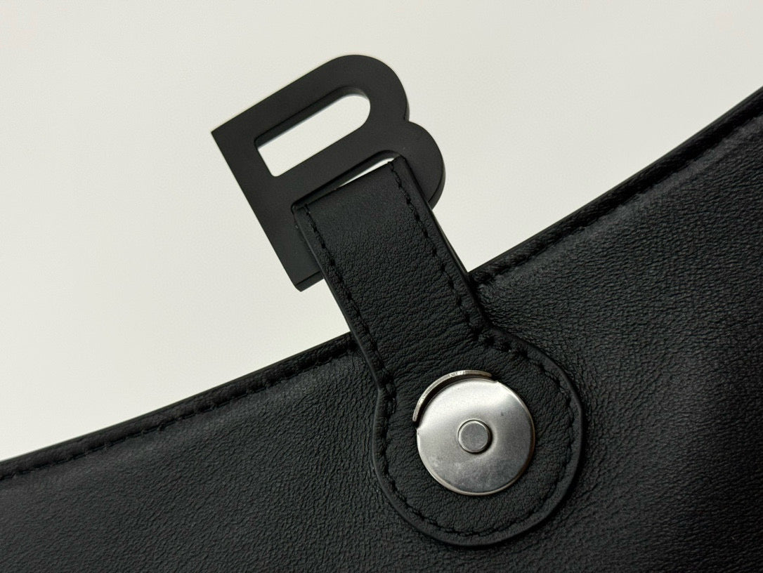 BLCG Hourglass Black Leather Downtown Shoulder Bag(30x17.3x10cm)