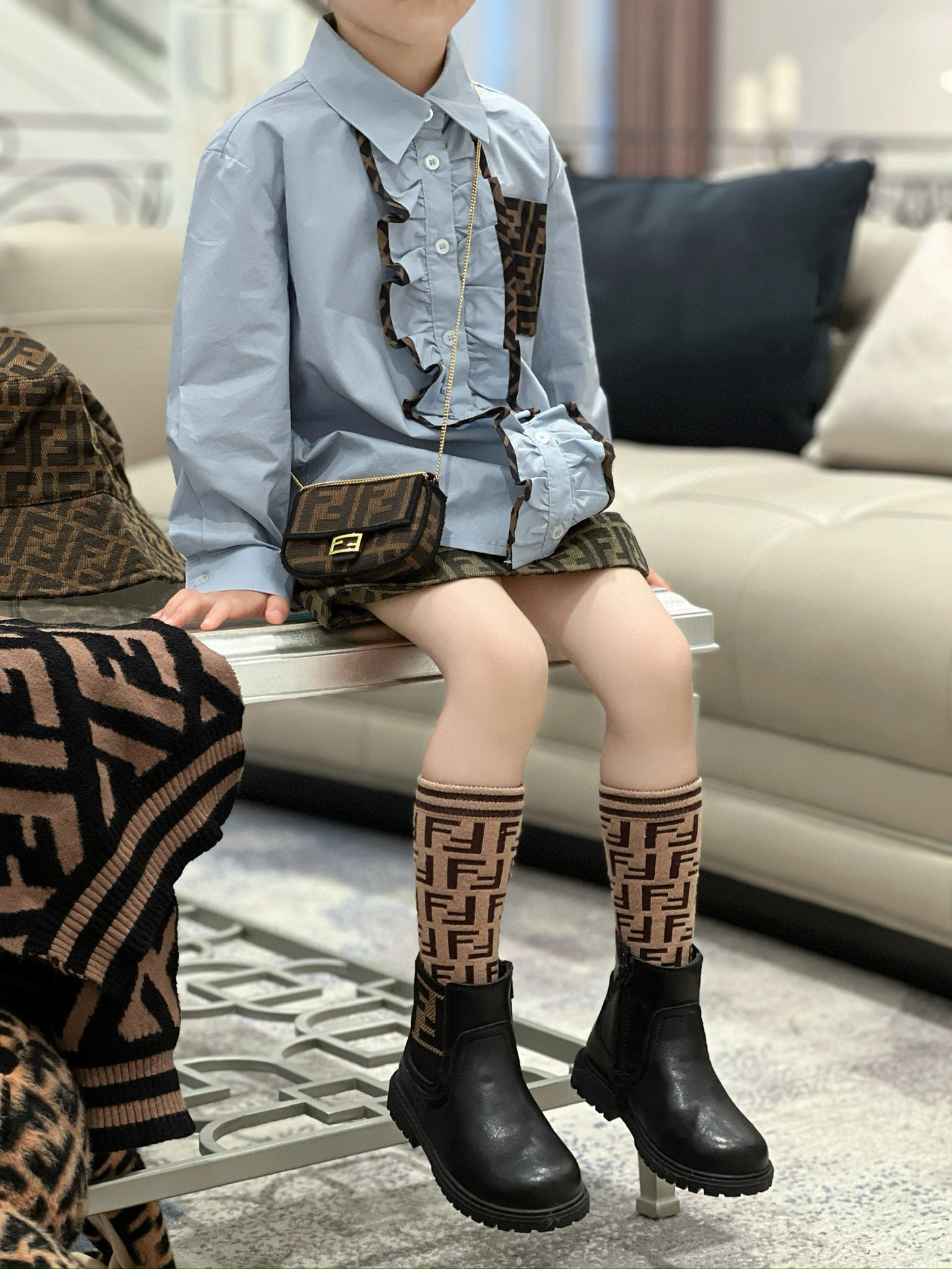 Fendi Long Sleeve Polo/Skirt Set