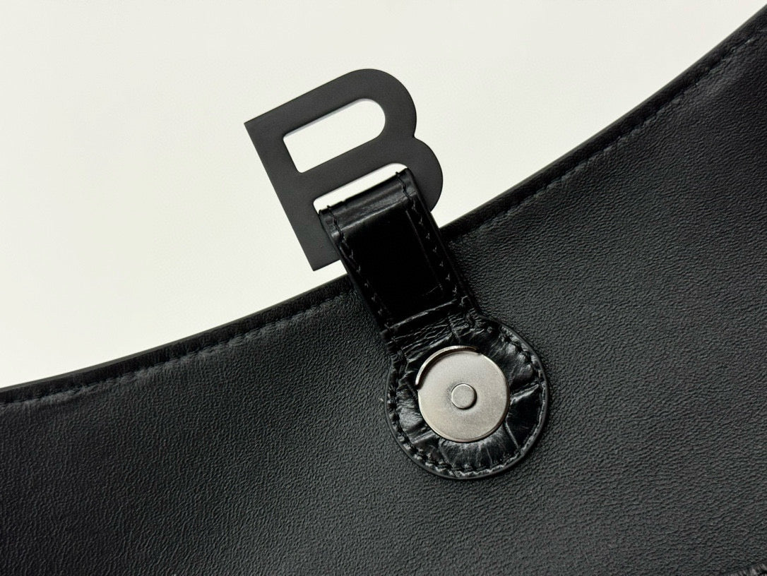 BLCG Hourglass Black Croc Embossed Leather Shoulder Bag(30x17.3x10cm)