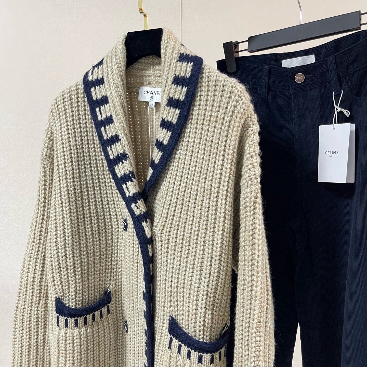 Chanel Knit Cardigan with Denim Pants Set